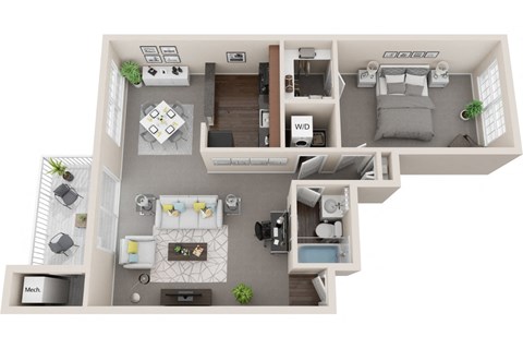 Floor plan for 1 bed, 1 bath, 983 sqft